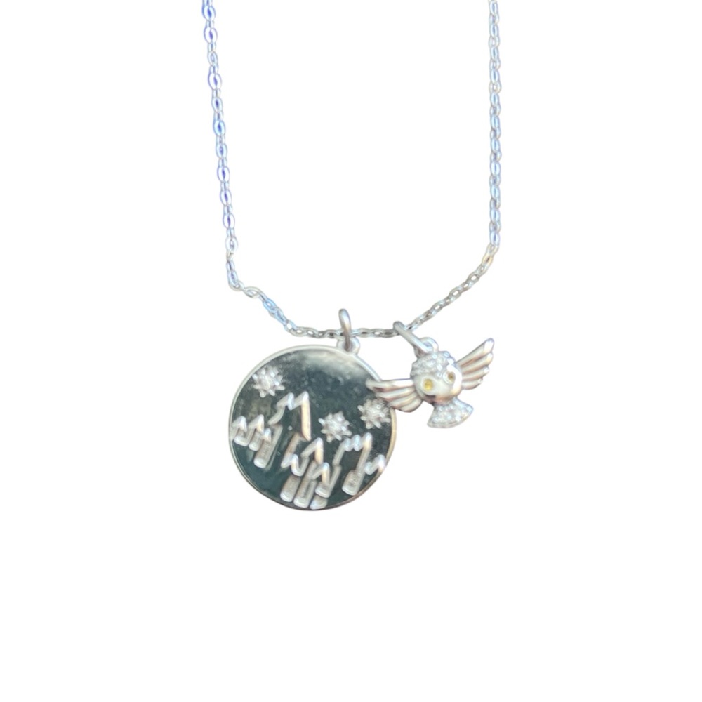 Harry Potter Hogwarts Hedwig Owl 925S Sterling Silver Sparkly Charm Necklace